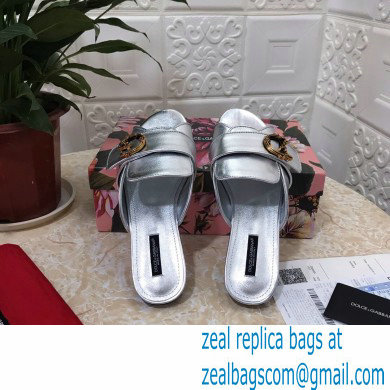 Dolce  &  Gabbana Leather Flat Sliders Silver With Baroque D & G Logo 2021